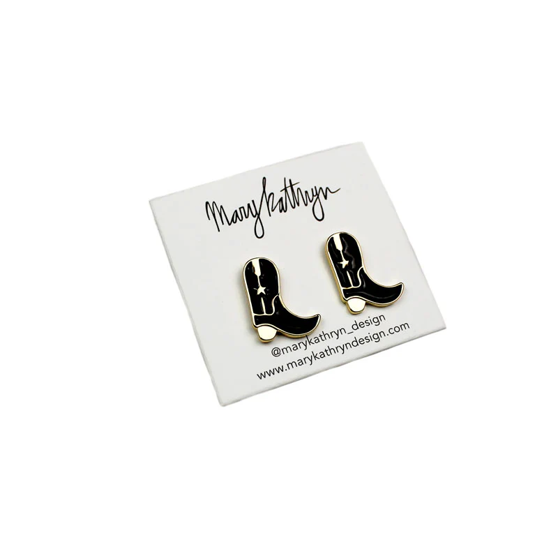 BLACK COWBOY BOOT STUD EARRINGS