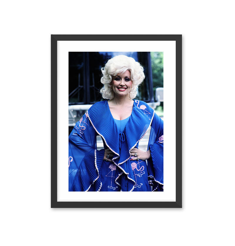 Framed Dolly Parton Standing in Front of Bus, 1979 Photo Print